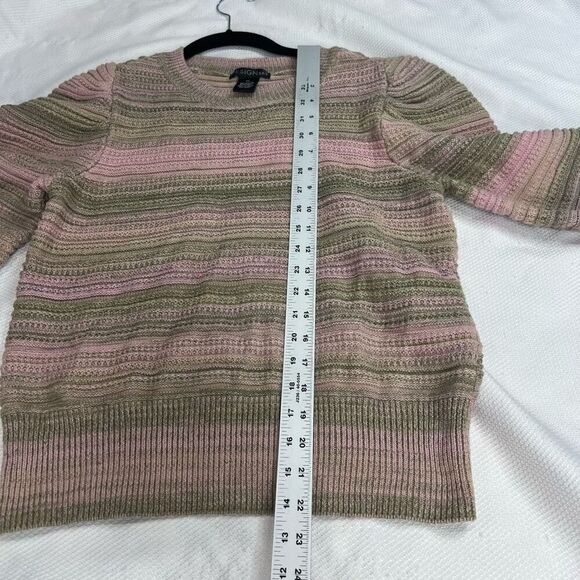Design 365 Pink Green Tight Knit Puff Sleeve Sweater XL Women’s - Picture 4 of 6